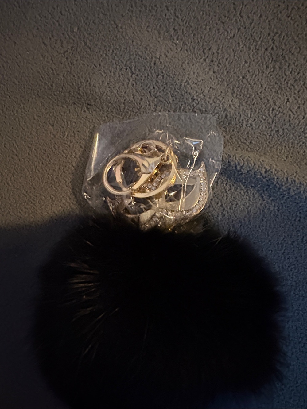 Black Faux Fur Pom Pom Keychain with Gold Hardware